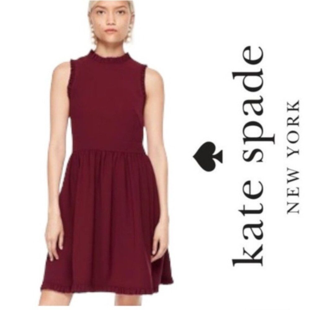 Kate Spade Dress 10 Cherry Burgundy Red Ruffle Trim Stretch Career Church